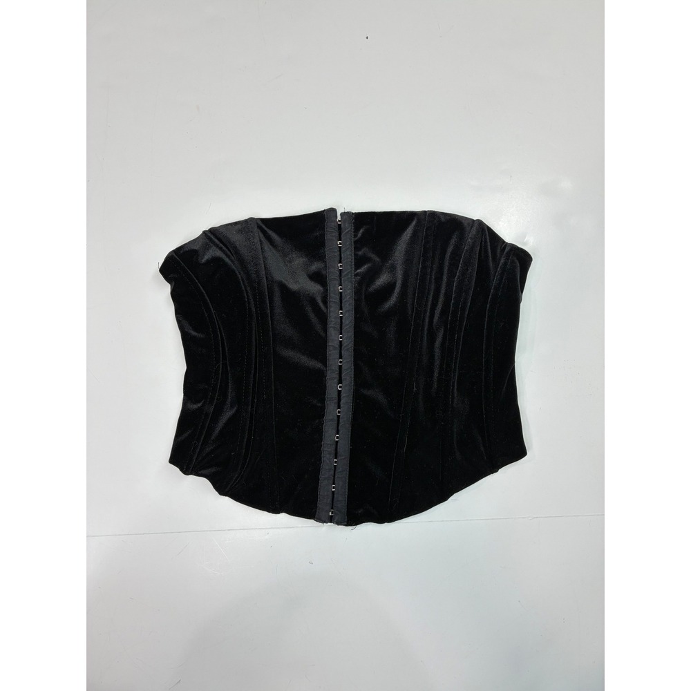 Beverly and Beck Womens XS Black Velvet Boned Strapless‎ Hook Eye Corset Top